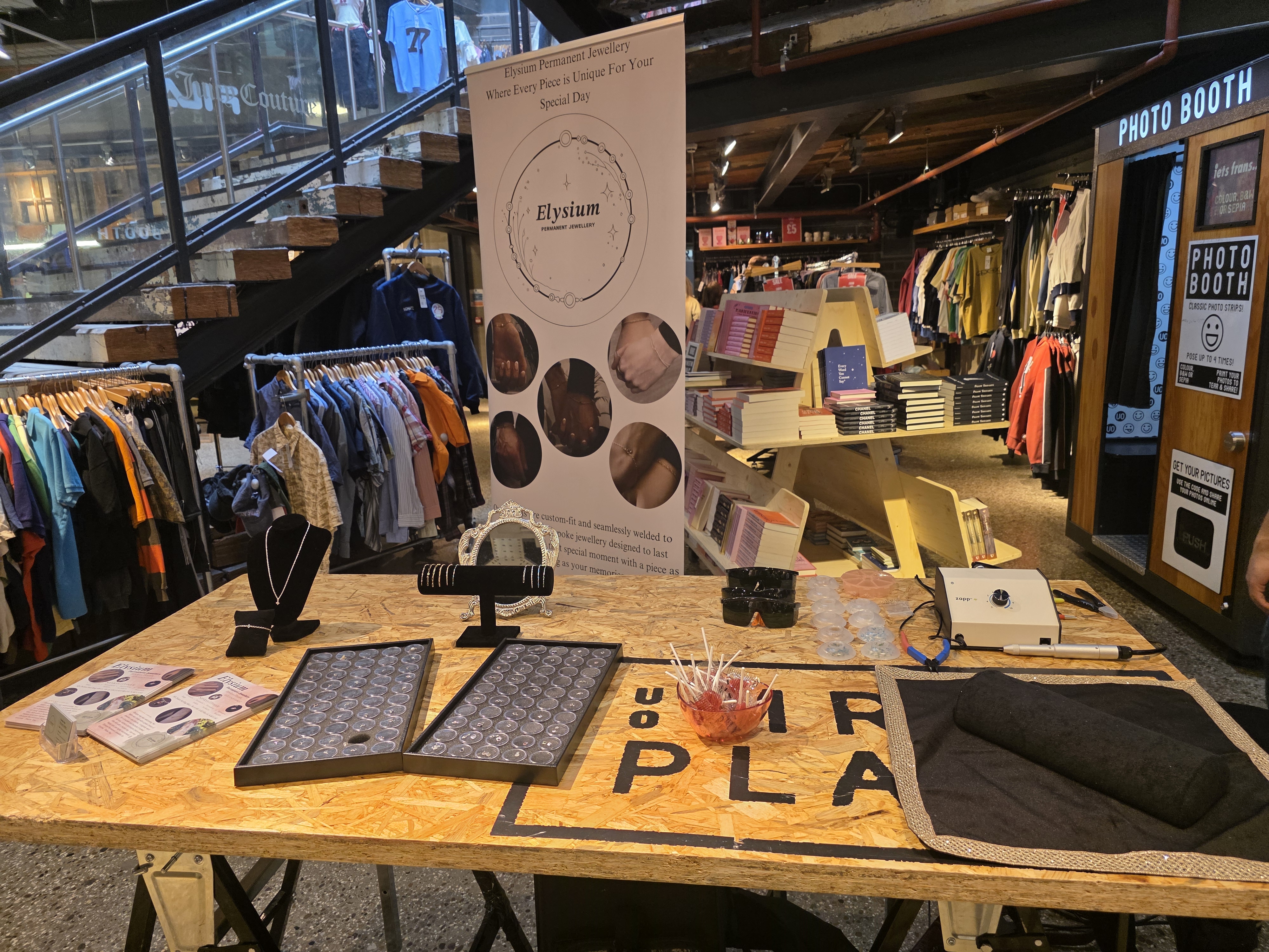 Permanent jewellery - piece, urban outfitters pop up set up