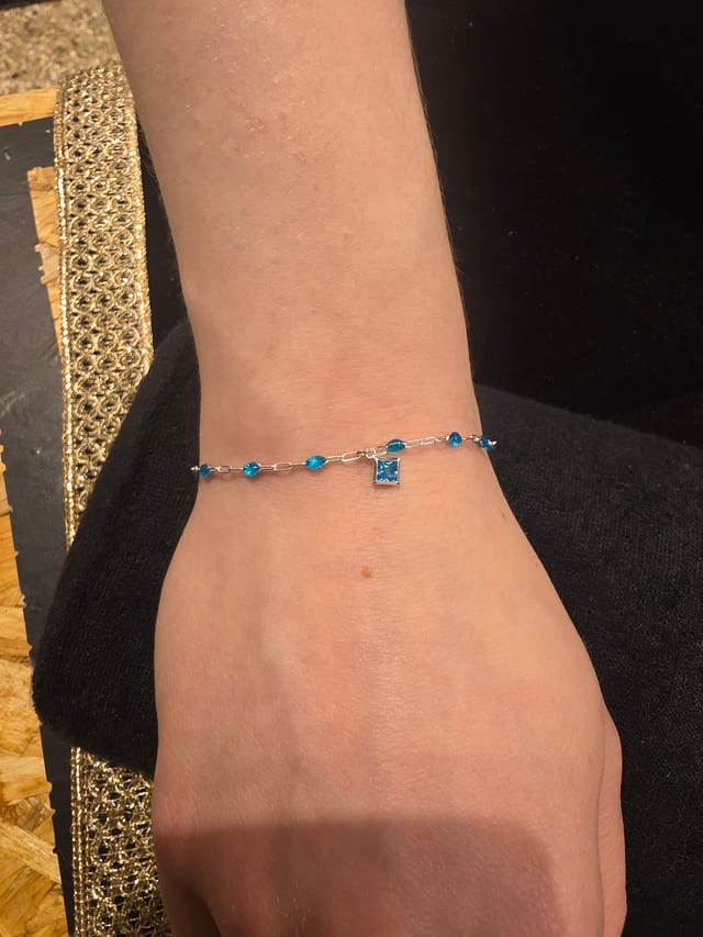 Permanent jewellery - bracelet, blue & charm
