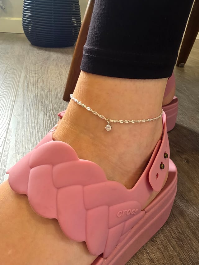 Permanent jewellery - anklet, silver twist with charm